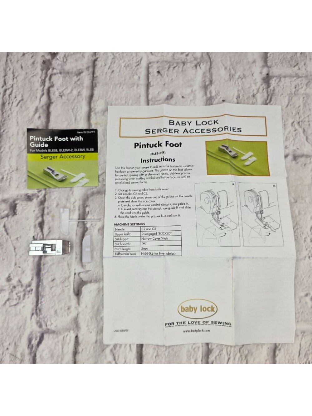 Baby Lock Pintuck Foot With Guide For Serger Models BLE8 BLE8W BLE8W-2 BLE8S